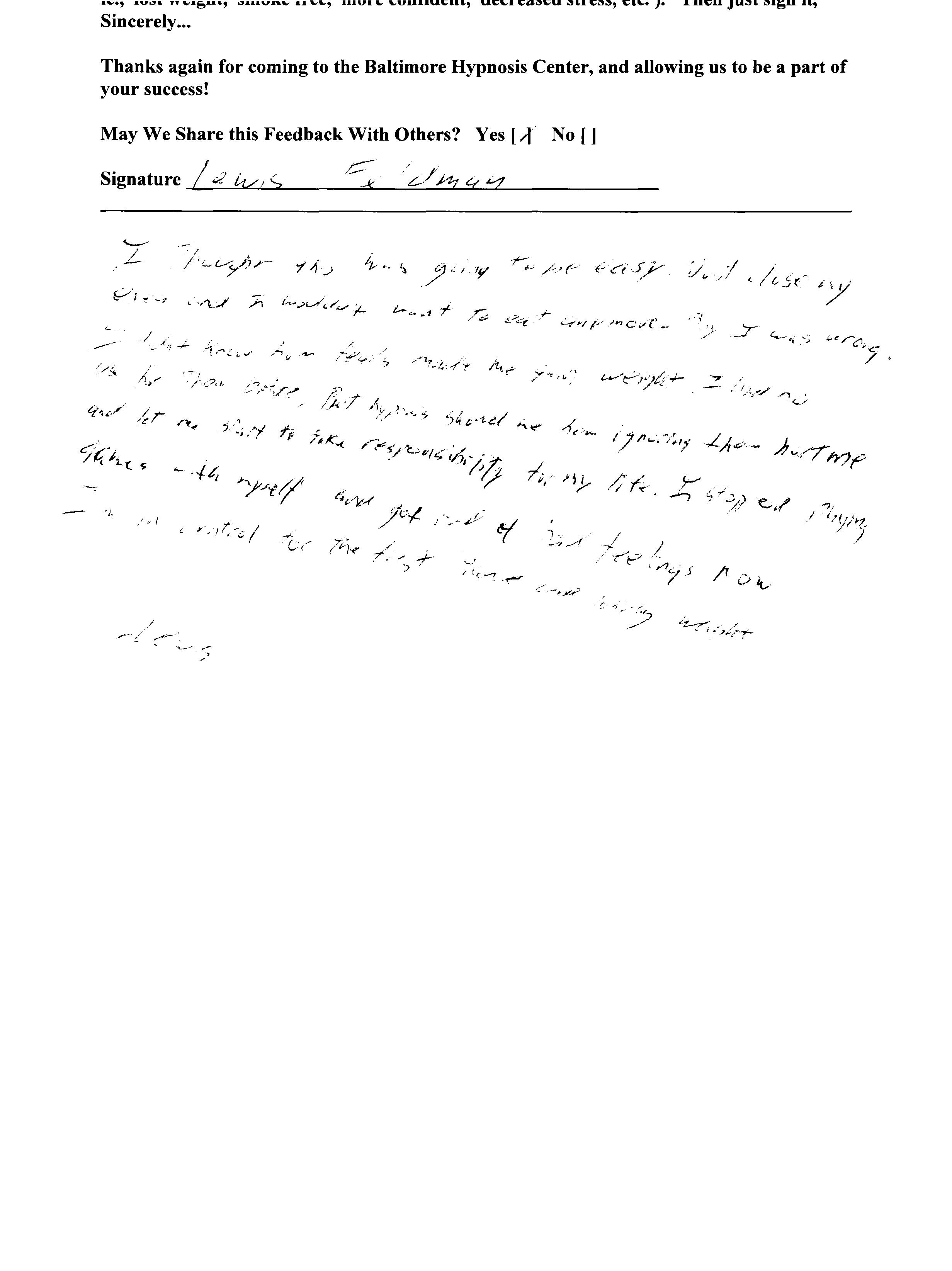 Hypnosis Testimonal - Hypnosis for Weight Loss